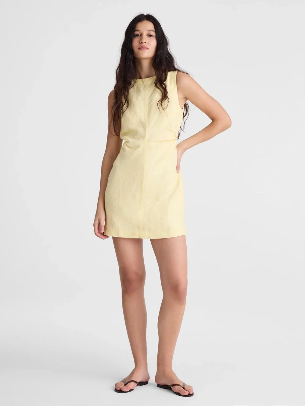 NWT MADEWELL Boatneck Shirred Mini Dress 100% Linen Candlelight 8 Butter Yellow - Picture 14 of 15